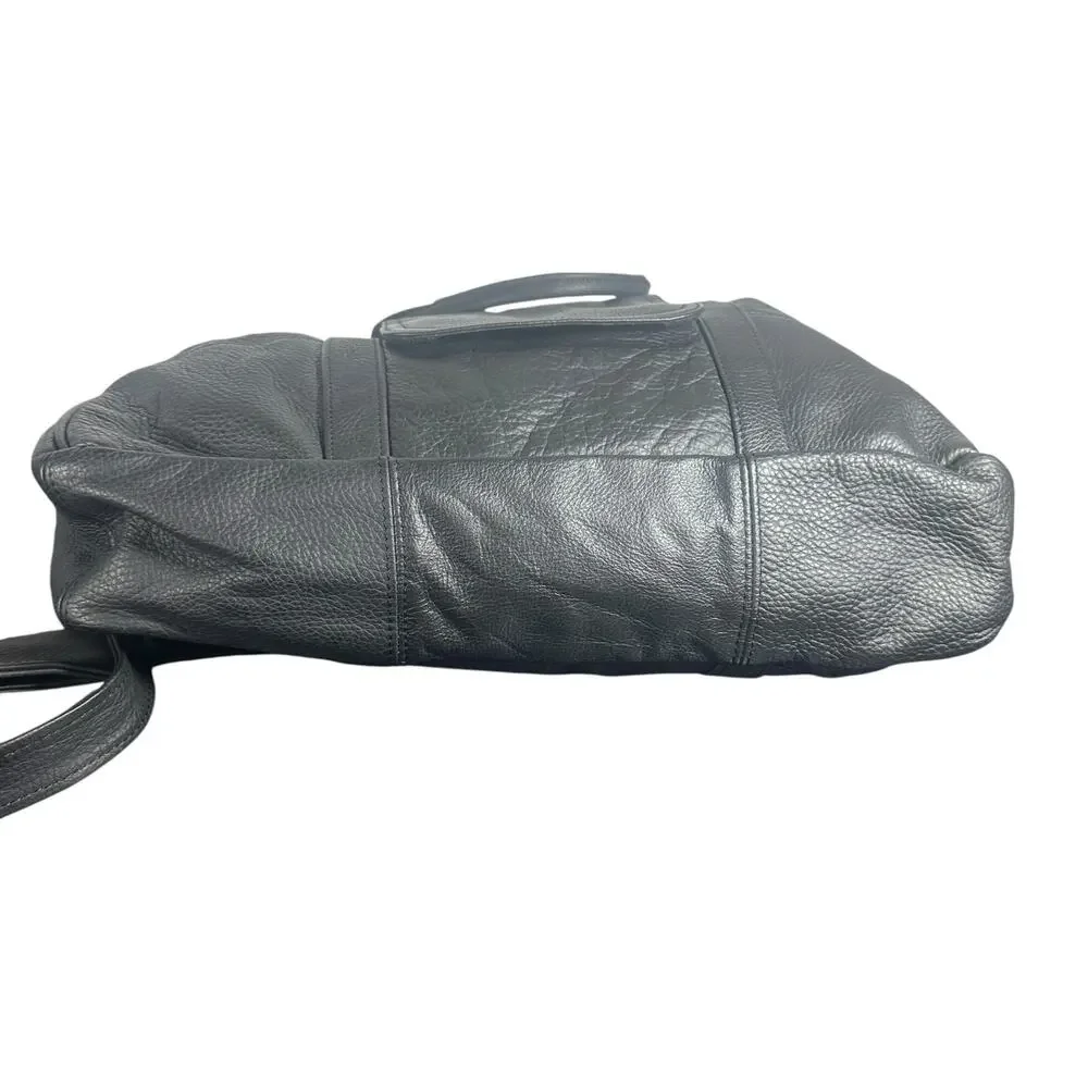 Caroll Black Leather Briefcase Laptop Work Bag with Shoulder Strap